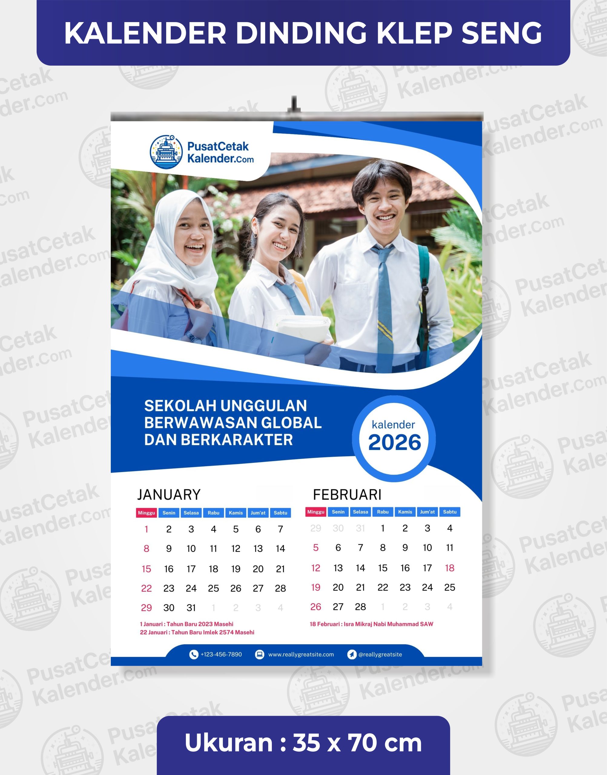 Cetak Kalender Dinding 35×70 cm Klem Seng